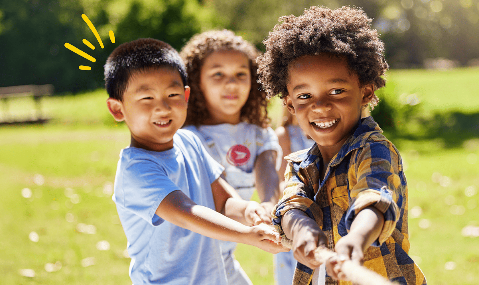Happy children playing outside