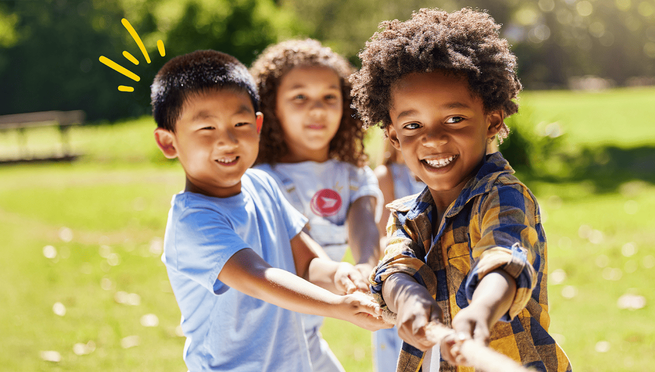 Happy children playing outside